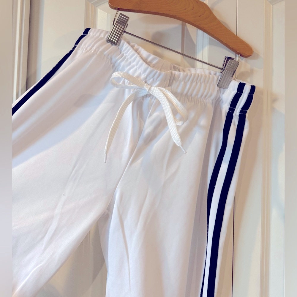White Track Pants with Black Stripes
